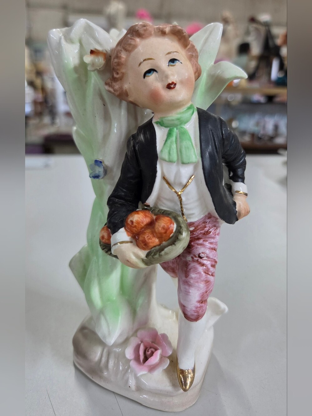 Norleans Japan Boy Figurine Vase Planter 50s